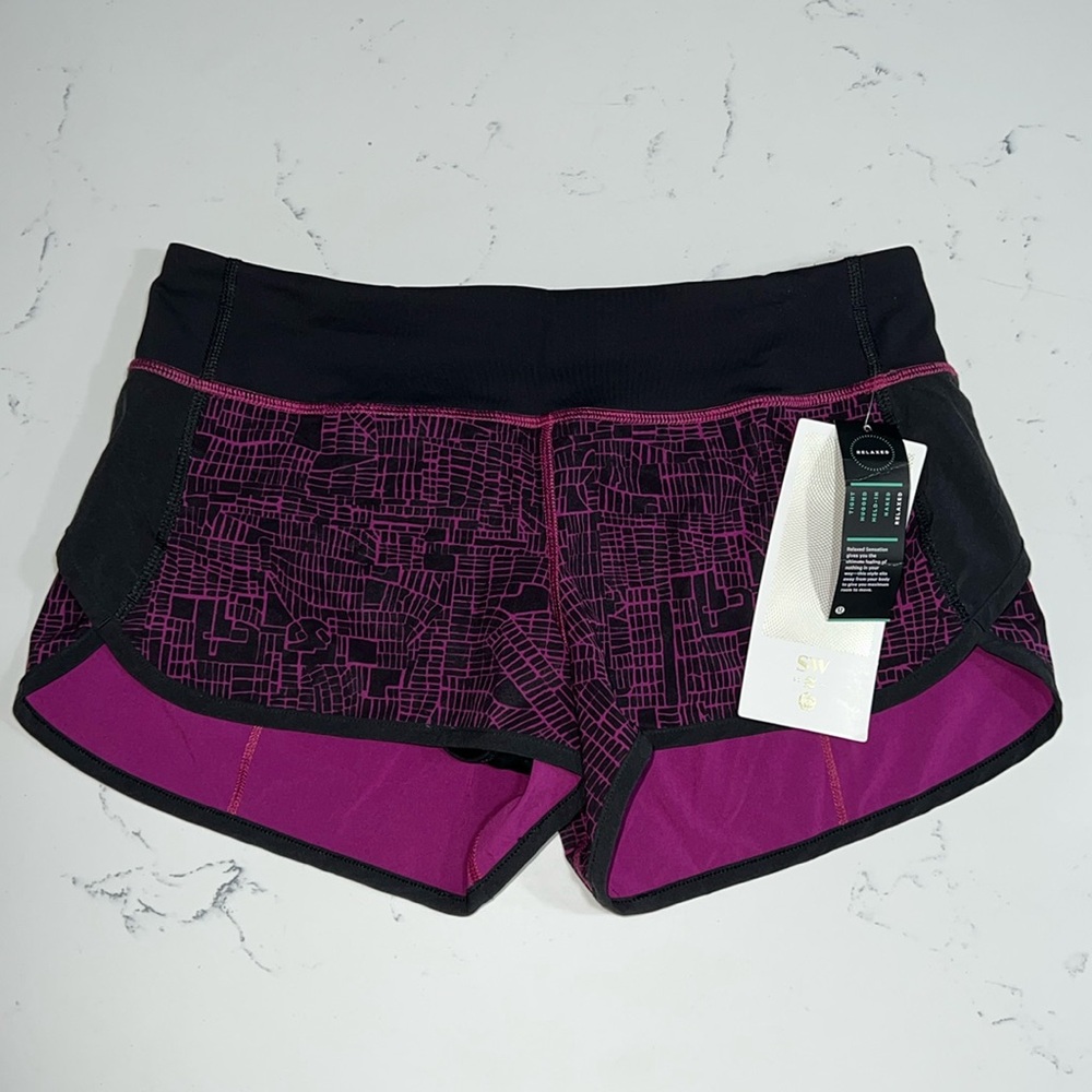 Lululemon Speed Short 2016 Seawheeze - Grid Map Regal Plum Black / Black NWT 6